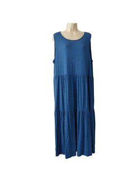 Nuggles Women Sleeveless Tiered Midi Tank Dress Blue Size 3XL Vacation Casual